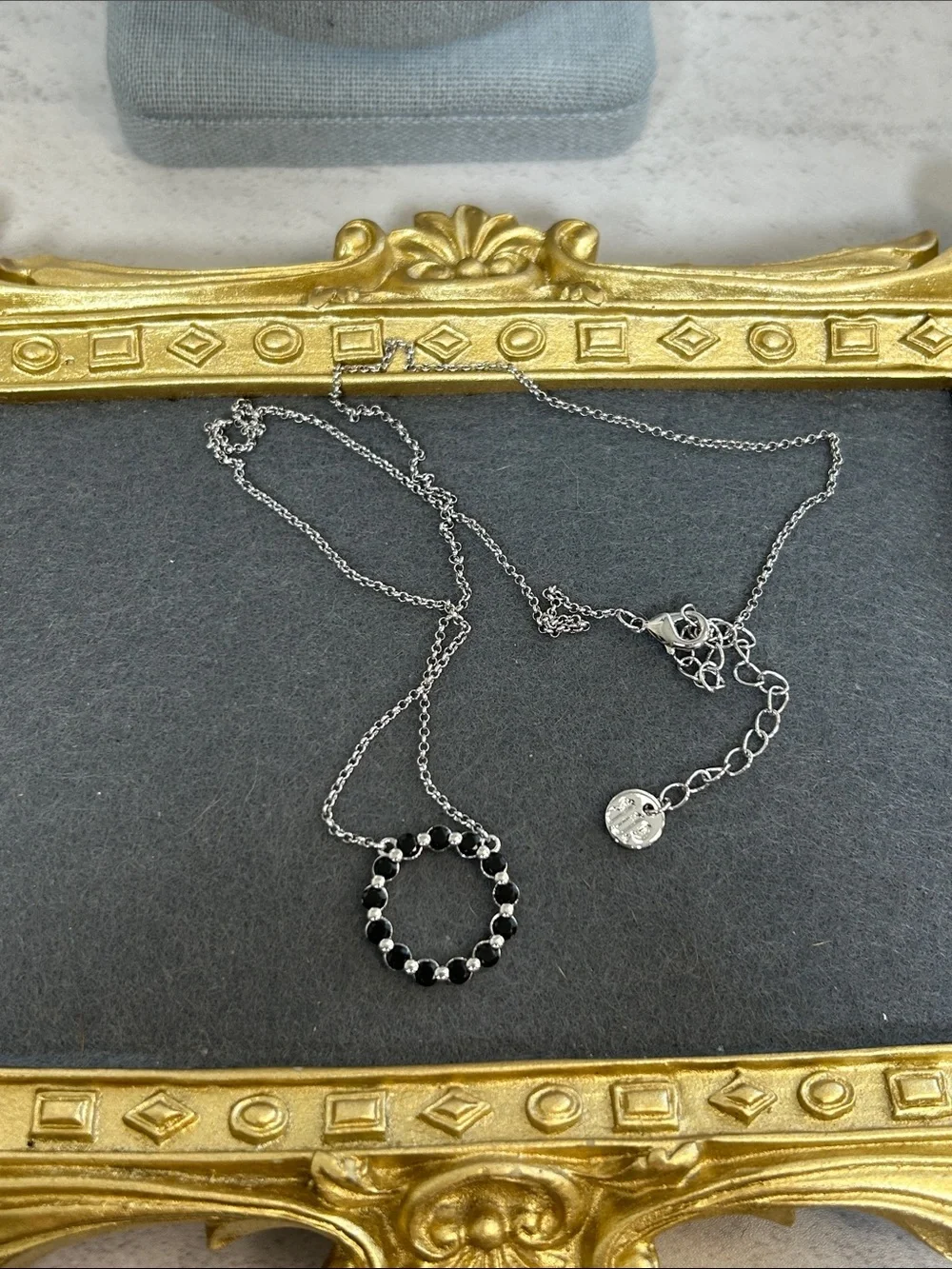 Bomb Party Silver Circle Pendant Necklace with Black Crystals
